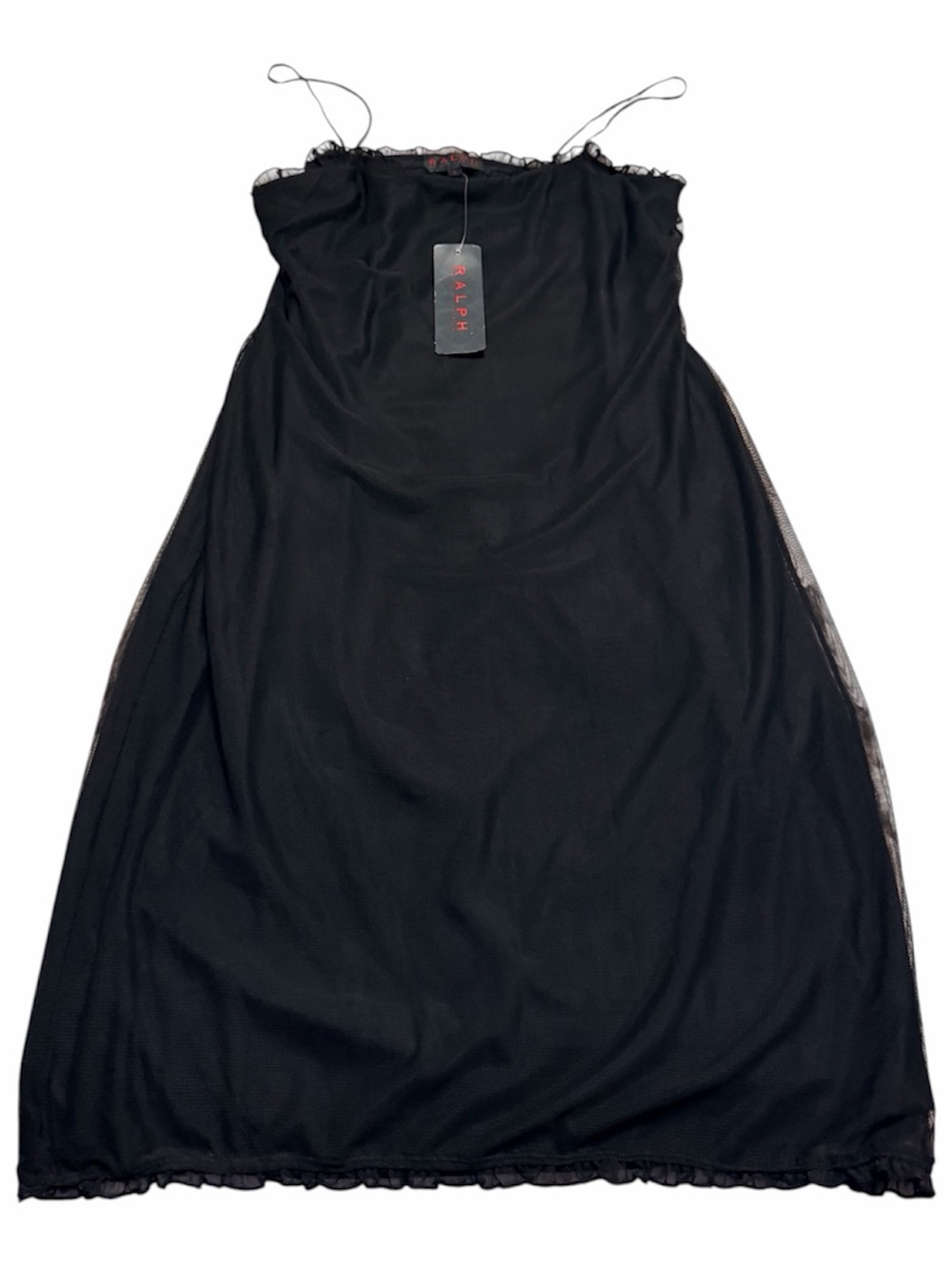 Vintage RALPH Ralph Lauren Black Slip Dress with Lace Trim